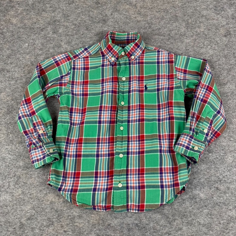 Ralph Lauren Button Down Shirt Long Sleeve Plaid Cotton Boys 5